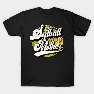 Softball Mother Vintage Leopard Softball Family Matching T-Shirt